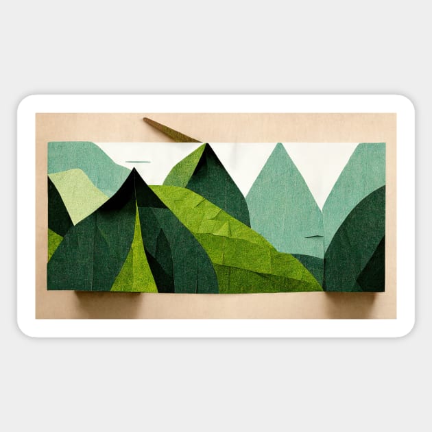 Hilly Grassland - Abstract Minimalism Papercraft Landscape Sticker by JensenArtCo